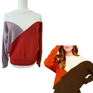 SOPHIE RUE Burnt Orange Lilac Cream Colorblock Sweater Size S